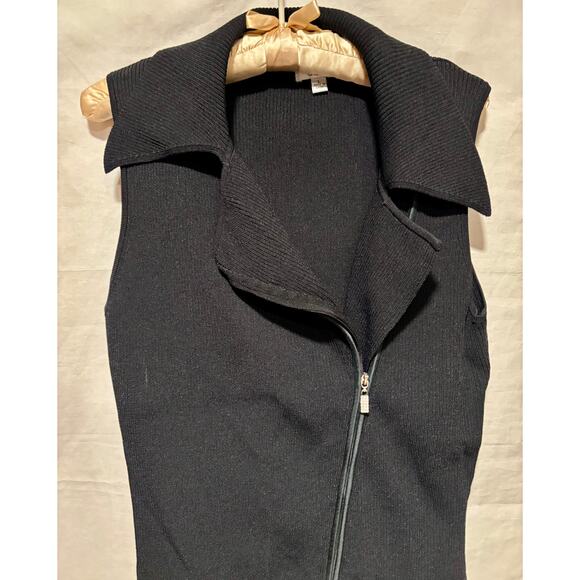 Cache Black 2 WAY Diagonal Rhinestone ZIPPER Rib Knit Top Wayne Rogers - Picture 7 of 14